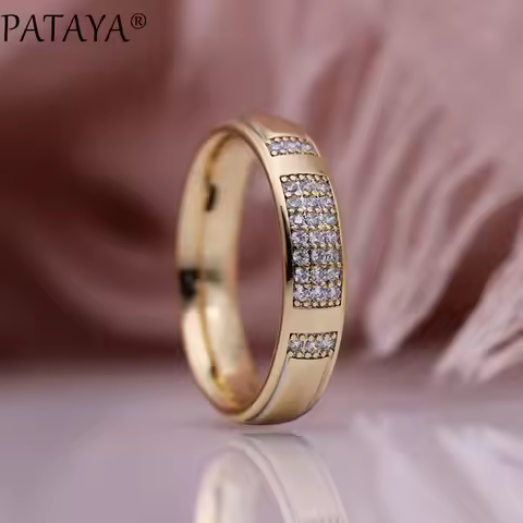 PATAYA New Family Rings 585 Rose Gold Color Micro Wax Inlay Natural Zircon Women Wedding Engagement 