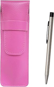 Pink Grain Leather Pen Case Economy Stainless Steel Retractable Ballpoint Pen Set SASP-E402
