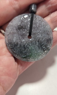 天然翡翠緬料A玉冰烏雞仿古雕平安扣吊墜