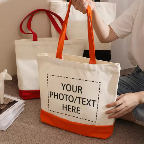 20/50 Pieces/lot Customized Photo/Text Splicing Handbag Women's Canvas Tote Bag Casual Commuting Sho