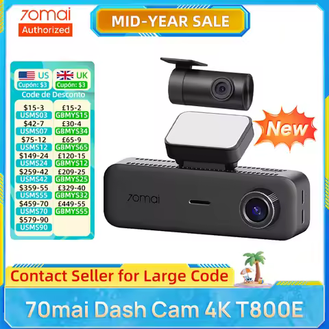 70mai 3 Channel Dash Cam T800E 4K HDR Supercapacitor Car DVR 24h Parking Surveillance WIFI Voice Con