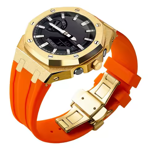 Modified Frost Gold GA2100 with custom case, Casio farmhouse Oak AP modified accessories, starry sky