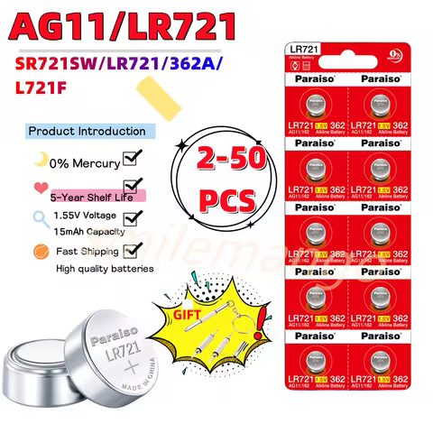 New High-Capacity AG11 LR721 1.55V Button Coin Cell SR721SW 362 361 162 Watch Battery 0%Hg Mercury F