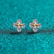 ZM30 Luxury 0.8ct Moissanite Champagne Gold & 18k White Gold Stud Earrings for Female Stars Movable 