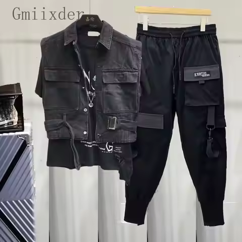 Gmiixder Workwear Suits Casual Lapel Handsome Sleeveless Denim Vest Men Youth Spring Autumn Outerwea