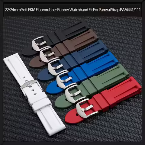 Universal Smart Accessories Thick 22/24mm Soft FKM Fluororubber Rubber Watchband Fit For Panerai Str