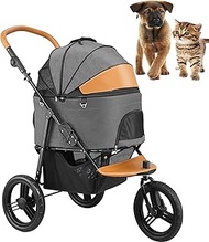 3 Wheels Dog Cat Stroller Pet Cage Jogger Stroller For Any Pet Up To 25 Kg / 55 Lbs Travel Folding C