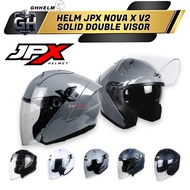 JPX NOVA X V2 SOLID GREY GLOS DOUBLE VISOR HALF FACE HELMET ORIGINAL SNI DOT