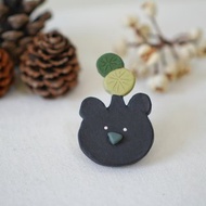 圓葉山烏龜系列•黑熊 陶別針 胸針