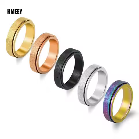 Anti Stress Anxiety Fidget Spinner Couple Rings For Lovers Rotating Stainless Steel Wedding Band Knu
