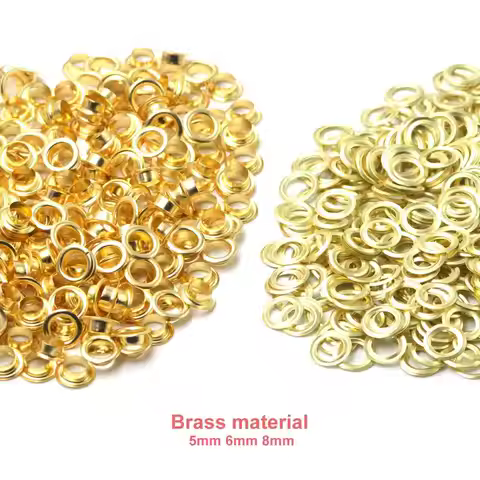 100sets Brass Material Gold 5mm 6mm 8mm Grommet Eyelet With Washer Fit Leather Craft Shoes Belt Cap 
