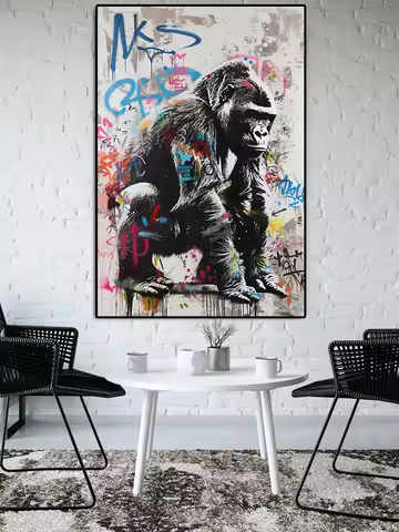 Street Graffiti Gorilla Wall Art Decor Abstract Banksy Animal Canvas Painting Monkey Poster Print Li