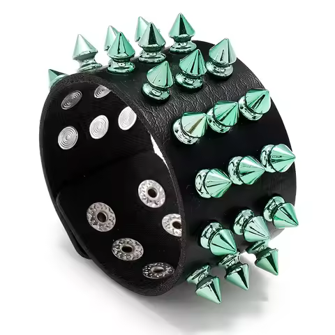 Punk Faux Leather Bracelet For Men Women Green Spiked Bangle Goth Jewelry Cosplay Emo Clothes Access
