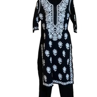 Laqueens kurta kurti set India dress gamis lebaran Pakistan chikankari bordir embroidered hitam leba
