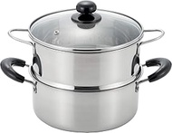 Yoshikawa SJ2967 Double-Handed Pot, Two-Stage Steamer, Stainless Steel, 7.9 inches (20 cm), Gas Fire