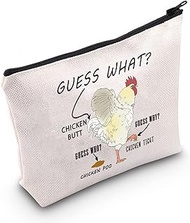 LEVLO Funny Chicken Mom Gift Guess What Chicken Butt Makeup Bag Farmer Zipper Pouch for Women Girls, Chicken Butt