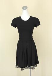 貞新二手衣 ZARA 品牌 黑色圓領短袖蕾絲棉質洋裝XS號(38398)
