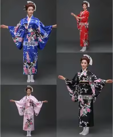 Vintage Japanese Geisha Kimono Yukata Haori Costume Retro Women Dress Obi Gown Geisha Dress Retro Ro