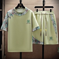 TYYYY520 Summer Men Chinese Style Chinese Retro Tang Suit Short Sleeve Loose Shorts Trendy Chinese S