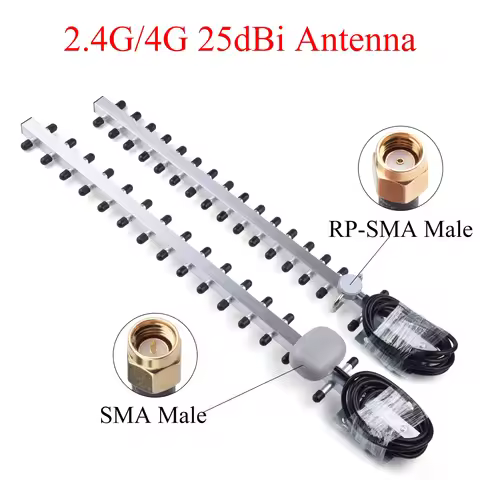 4G/2.4G WiFi Antenna 25dBi RP-SMA/SMA Male Outdoor Wireless Yagi Antenna + Extension Wire