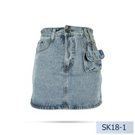 Niyom jeans รุ่น SK18-1 กระโปรงยีนส์สั้น สียีนส์ แต่งกระเป๋าจิ๋ว มีซัปใน
