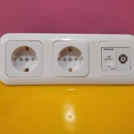 2 GANG PLUG + TV OUTLET AND CAT 6 DATA OUTLET