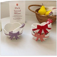 Instagram Aesthetic Ceramic Bow Rim Bowl with Butterfly Knot Spoon - Korean Style Gift Set for Birth