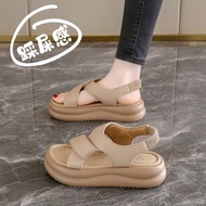 [Good Deals] Branded Genuine Leather Thick-Soled Roman Sandals for Women for Summer Outdoor Wear2025