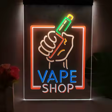 Vape Shop Holding Hand Display Multicolour Luminous Sign with Neon Light Emitting Effect Home Decor 