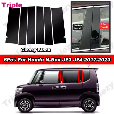 6Pcs Glossy Piano Black/Carbon Fiber Car Door BC Pillar Posts Trim Cover Window Sticker For Honda NB