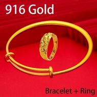 916 Gold Original Malaysia Adjustable Necklace Wedding and Engagement Jewelry Set Present A Ring Lim