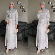 COD Tiara Set Dress + Outer Satin Brokat Gamis Terbaru 2024 Mewah Kekinian Maxy Kondangan Wanita