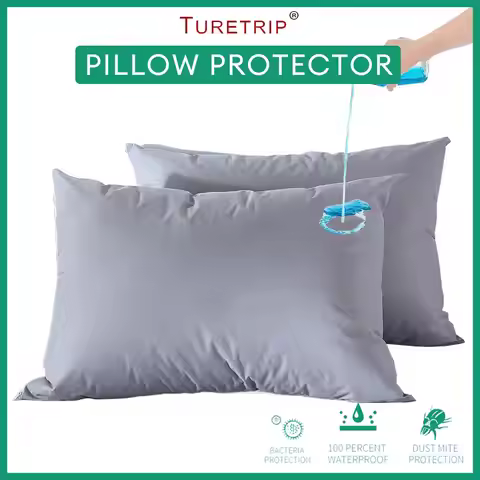2pcs Solid Waterproof Pillow Protector Bedbug Proof Zipper Pillowcases Microfiber Fabric Pillow Cove