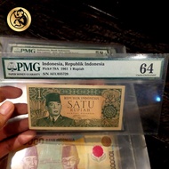 Uang Kuno Satu Rupiah Sukarno Borneo 1961 PMG 64
