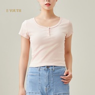 Eyouth 13110 Women Soft Ribbed Button Tee