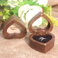 AUGUSTINEXH Walnut Wood Rings Box, 2 Slots Wedding Heart Rings Holder, Multi-function Anti-collision