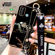 VRQR Case Tecno Spark 6 Go Spark Go 2022 Gold Plated Maple Leaf Soft Silicone Casing Cover Wristband Bracket With Strap Lanyard Mobile Phone Case