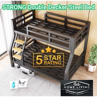 Double Decker Katil Loteng Loft Bed Besi Steel Loft Bed Queen Bunk Bed Double Layer Up Down Bed Fron