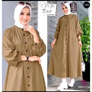 Piya Midi Dress Polos Terbaru Casual Jumbo Dress Remaja Kekinian Dress Midi Polos Busui kancing atas