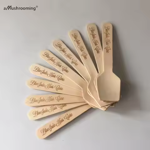 Custom Engraved Mini Spoons Disposable Wooden Spoons Cosmetics Hair Care Utensils Facial Body Cream 