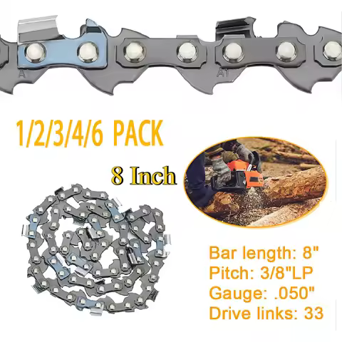 8 Inch Saw Steel Chainsaw Chains 3/8" LP Pitch .050" Gauge 33 Drive Links Electric Chain Saw Guide R