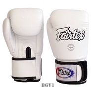 Fairtex Boxing Gloves BGV1 Universal Gloves Tight-Fit White (8,10,12,14,16 oz.) for Sparring MMA K1 นวมซ้อมชก แฟร์แท็ค BGV1 สีขาวทำจากหนังแท้