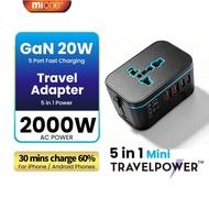 MIONE Universal Travel Adapter GaN 20W, European Travel Plug Adapter With PD QC Fast Charging 5 Port