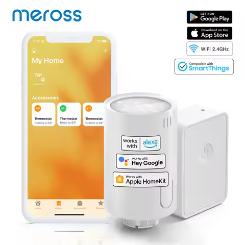 Meross HomeKit Smart Radiator Thermostat,WiFi Temperature Controller,Thermostatic Radiator Valve for
