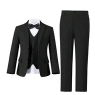 3pcs Tween Boy Gentleman Suit Set Jacket Vest Pants Elegant And Versatile Outfit For Formal Occasion