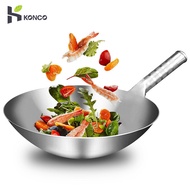 Konco Stainless Steel Wok  Pan Uncoated Wok Suitable for Gas Stove Traditional Cookware Kitchen Cookware