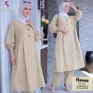 Baju Tunik Panjang LD 130 Dan Celana Hanna Oneset Fashion Setelan Wanita Muslimah Bahan Linen