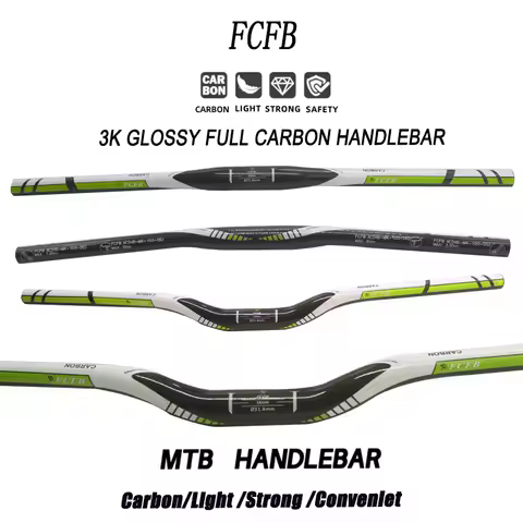 FCFB green 3K Carbon Handlebar MTB Handlebar Flat Rise Handlebar 31.8 600-780mm Matt bicycle handleb
