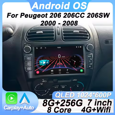 7 Inch Android Auto For Peugeot 206 206CC 206SW 2000 - 2008 Car Radio CarPlay Monitor GPS Navigation