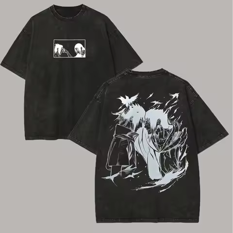 Sasuke Itachi T Shirt Naruto Men Acid Wash Back Print Brothers Bond Anime Graphic Cotton Streetwear 